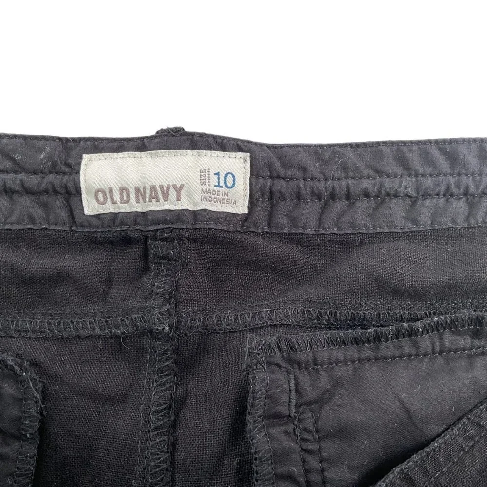 Old Navy Linen Rayon Blend Black Shorts Size 10 Zip Up With Tie‎